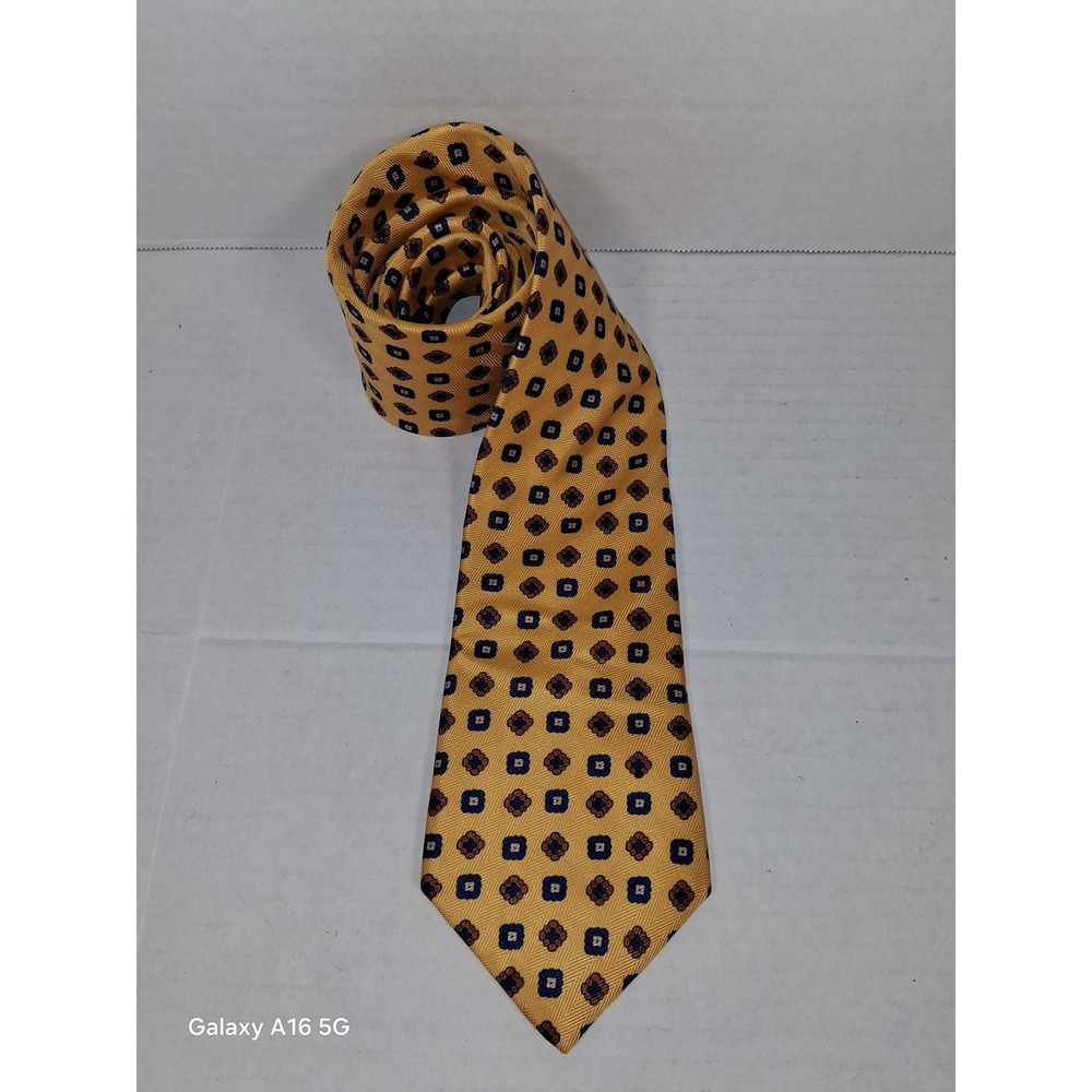 Cremieux‎ Handmade Necktie Men's Gold Blue Floral Pattern Silk Classic Tie